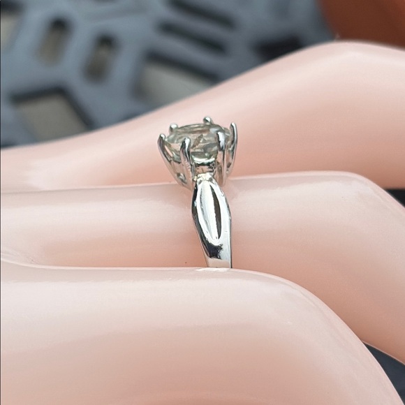 Natural Round ~1ct Prasiolite & Diamond Ring Sterling Silver Size 7.5 - Picture 4 of 14